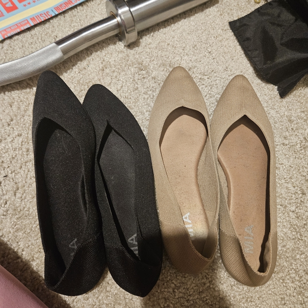 2 Pairs Women's Black Flats and Tan Flats
